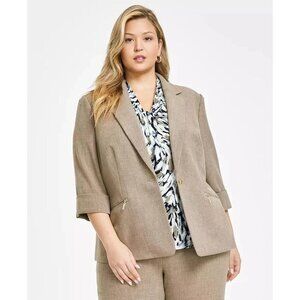 Kasper Plus Size Zip-Pocket One-Button Blazer Brown Size 14W MSRP $129